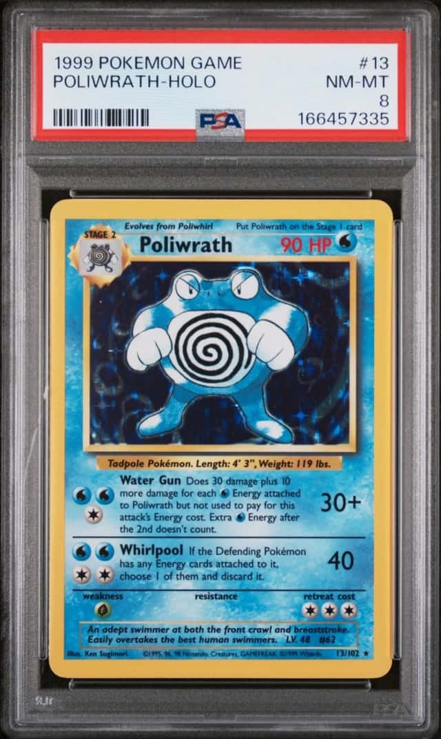 1999 POKEMON BASE SET UNLIMITED #13 POLIWRATH-HOLO PSA 8
