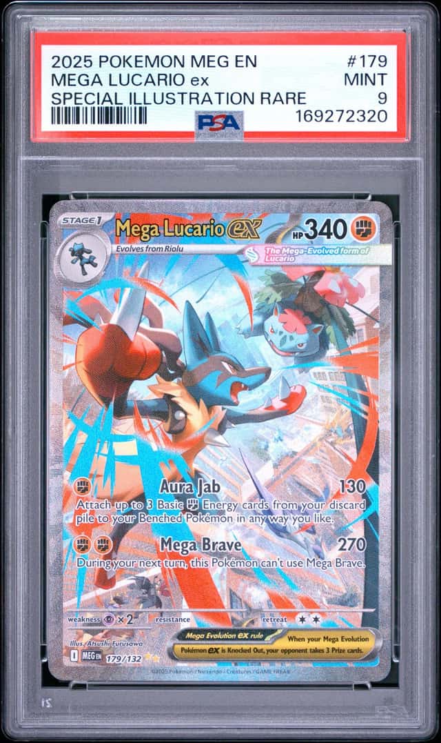 2025 POKEMON MEGA EVOLUTION SPECIAL ILLUSTRATION RARE MEGA LUCARIO EX PSA 9