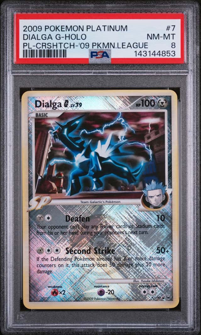 Pokemon Platinum League Promo Cross-Hatch Reverse Holo Foil Dialga G 7/127 PSA 8