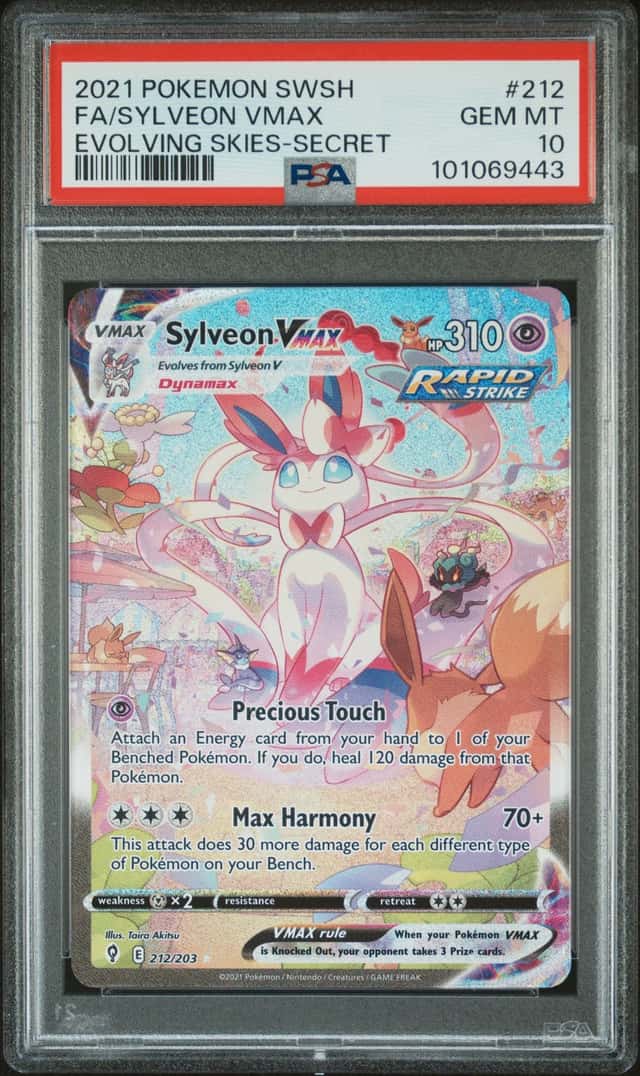 SYLVEON VMAX 2021 POKEMON EVOLVING SKIES 212/203 FULL ART PSA 10 Q3963-7