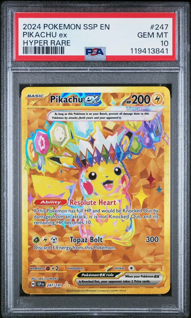 PIKACHU EX 2024 POKEMON SURGING SPARKS 247/191 HYPER RARE PSA 10 Q3963-7