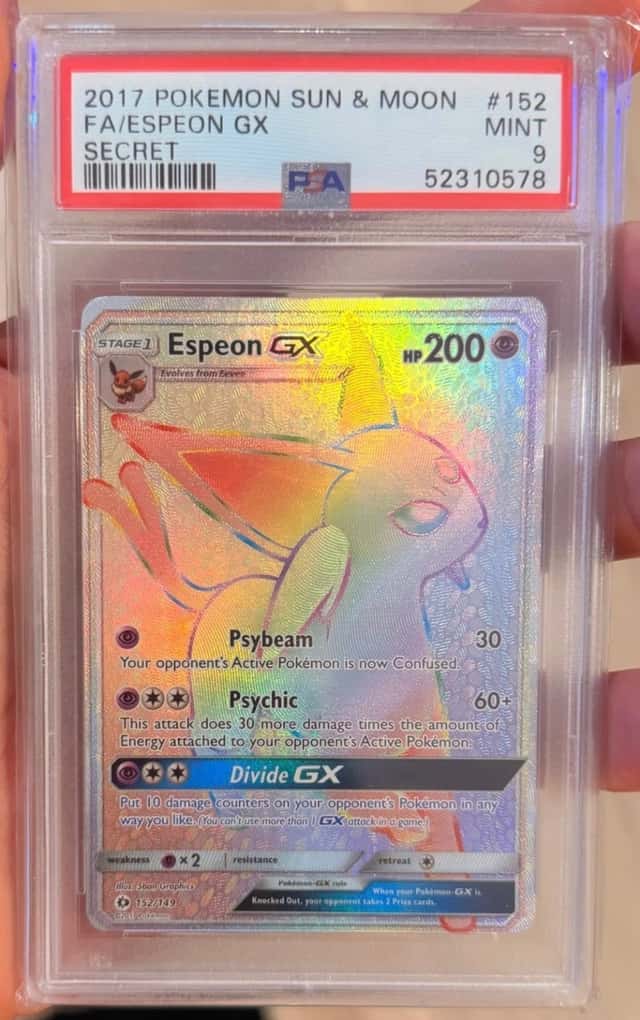 Pokemon Espeon GX 152/149 Rainbow Secret Rare Sun & Moon Base 2017 PSA 9 Mint