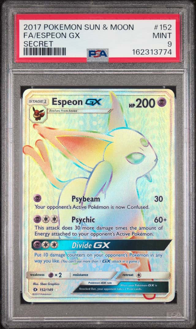 2017 POKEMON SUN & MOON SECRET #152 FULL ART/ESPEON GX PSA 9