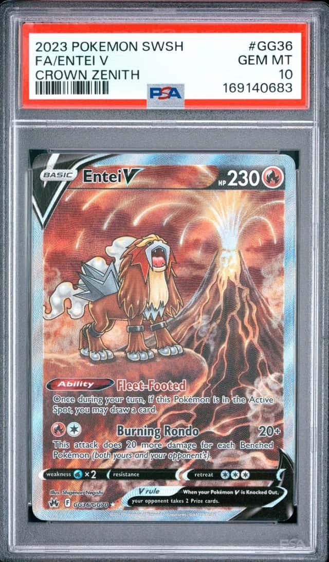 2023 POKEMON SWORD & SHIELD CROWN ZENITH #GG36 FULL ART/ENTEI V PSA 10