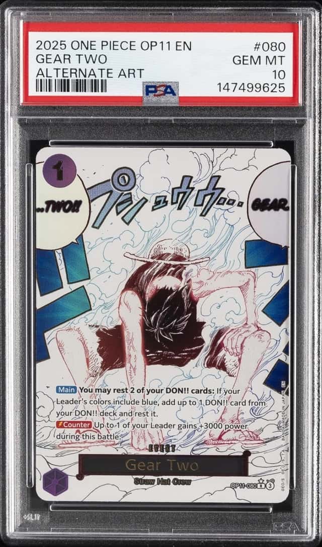 2025 ONE PIECE OP11-A FIST OF DIVINE SPEED ALTERNATE ART #080 GEAR TWO PSA 10
