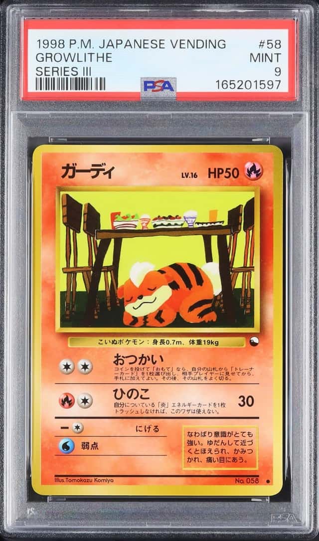 1998 Pokemon Japanese Growlithe Common Vending Series III #058 PSA 9