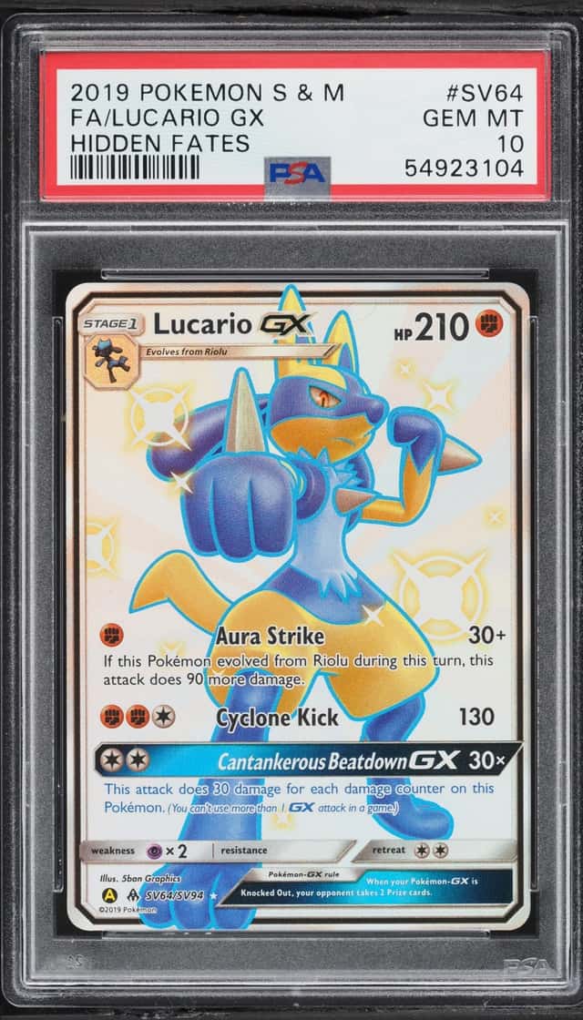 2019 Pokemon Sun & Moon Hidden Fates Shiny Vault Full Art Lucario GX #SV64 PSA 10 GEM MINT