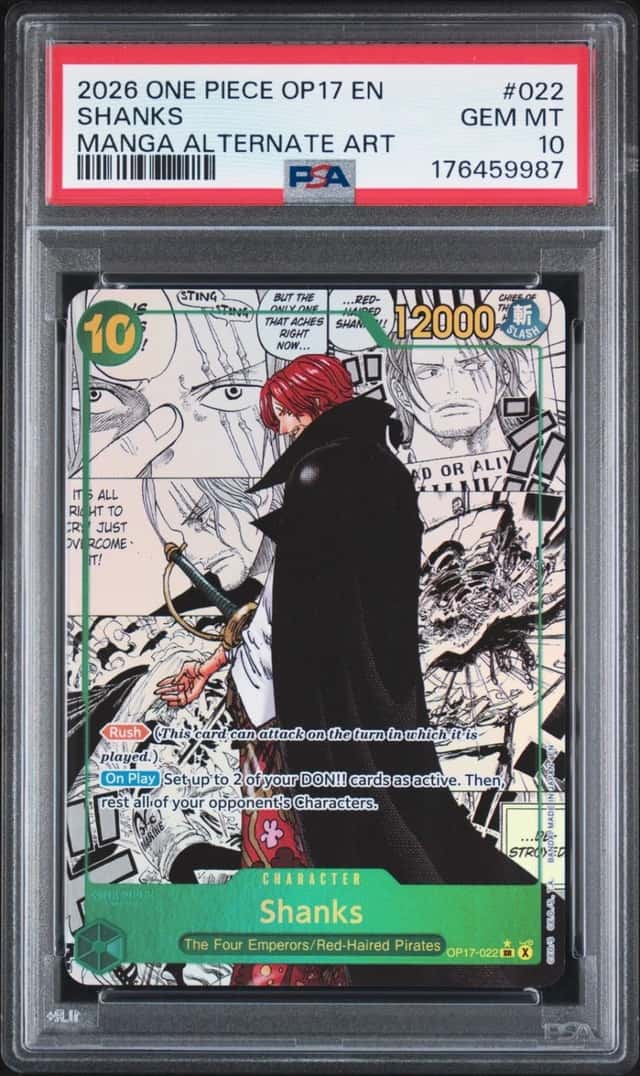 2026 ONE PIECE THE WORLD'S STRONGEST WARRIORS MANGA ALT ART #022 SHANKS PSA 10