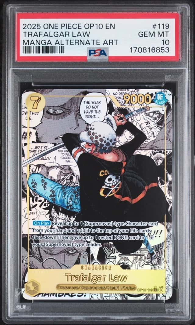 2025 ONE PIECE OP10-ROYAL BLOOD MANGA ALTERNATE ART #119 TRAFALGAR LAW PSA 10