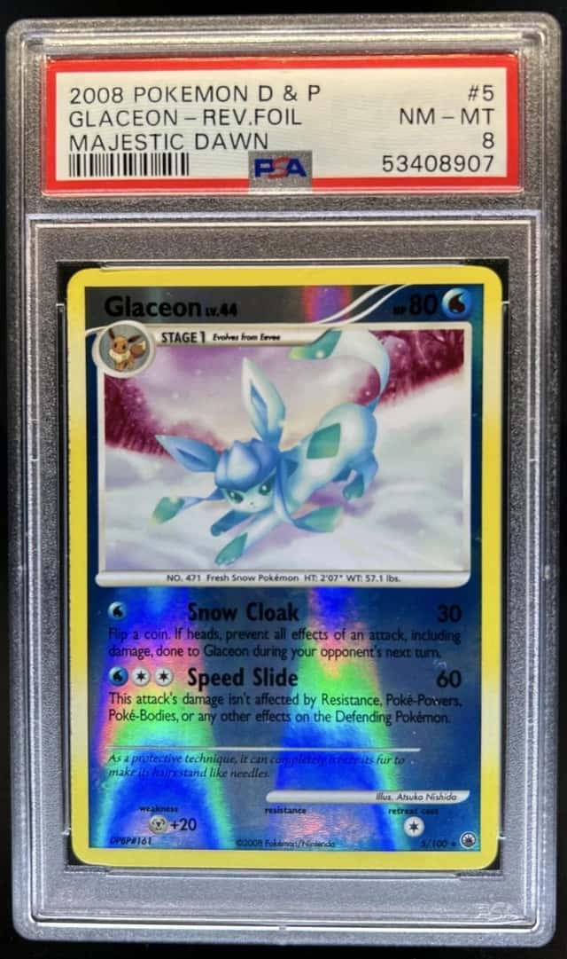 2008 Pokemon Diamond & Pearl Majestic Dawn Glaceon Reverse Holo #5/100 PSA 8