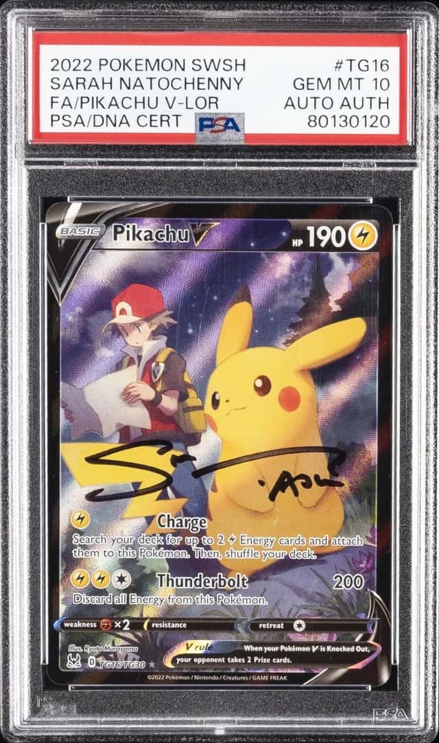 2022 POKEMON LOST ORIGIN S.NATOCHENNY SIGNED FULL ART/PIKACHU V PSA 10 AUTO AUTH