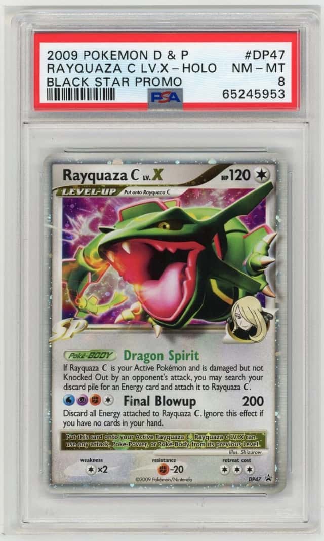 2009 POKEMON DIAMOND & PEARL BLACK STAR PROMO #DP47 RAYQUAZA C LV.X-HOLO PSA 8