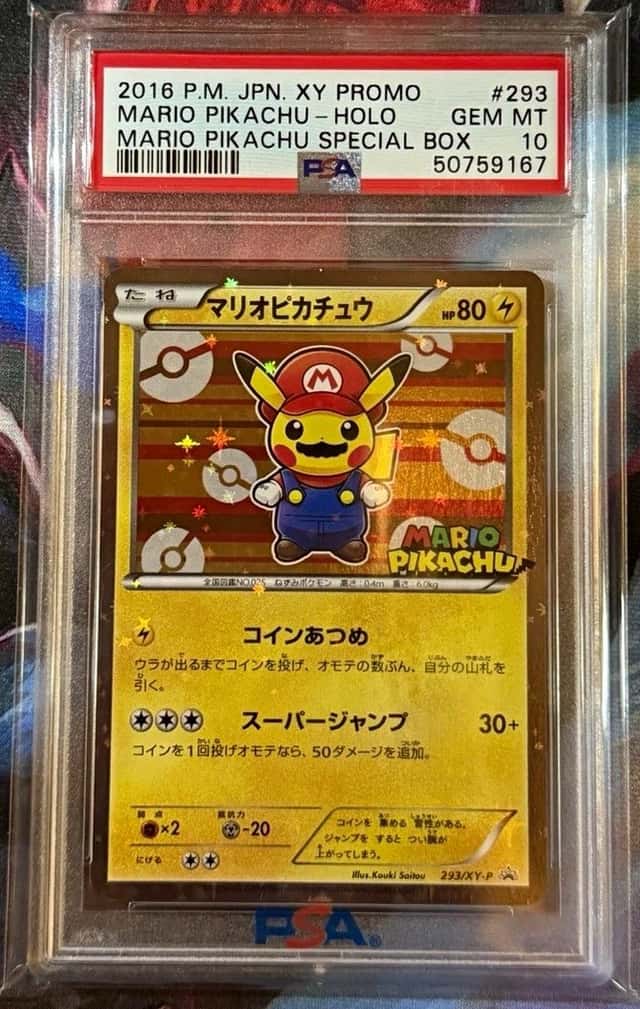 2016 Pokemon TCG Japanese XY Promo MARIO PIKACHU Holo 293/XY-P PSA 10