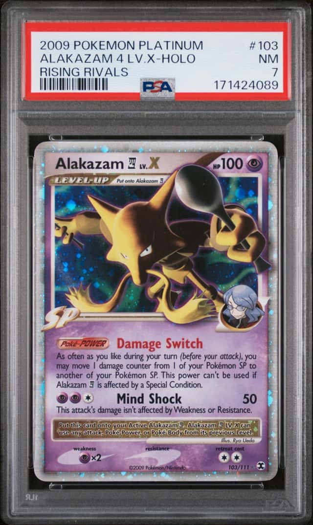 2009 POKEMON PLATINUM RISING RIVALS #103 ALAKAZAM 4 LV.X-HOLO PSA 7