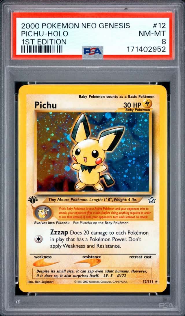 2000 POKEMON NEO GENESIS 1ST EDITION #12 PICHU-HOLO PSA 8