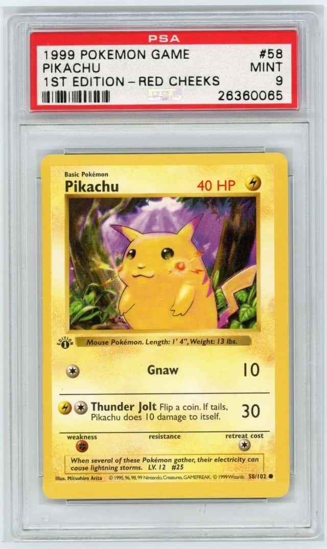 1999 POKEMON BASE SET #58 PIKACHU 1ST EDITION-RED CHEEKS PSA 9