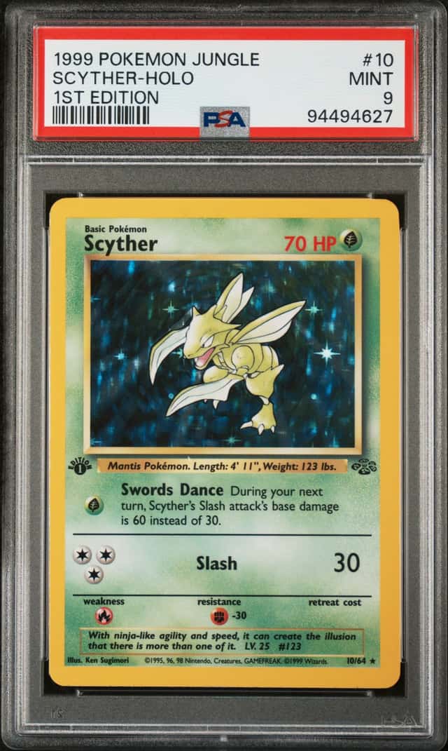 1999 POKEMON JUNGLE 1ST EDITION #10 SCYTHER-HOLO PSA 9