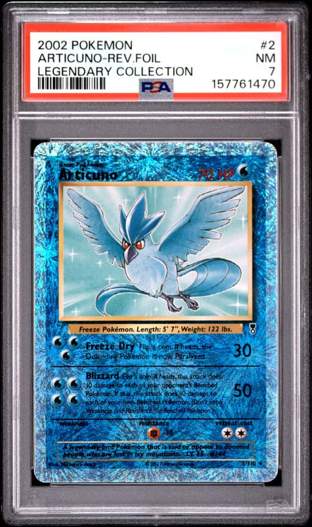2002 POKEMON LEGENDARY COLLECTION #2 ARTICUNO REVERSE HOLO FOIL PSA 7 NM