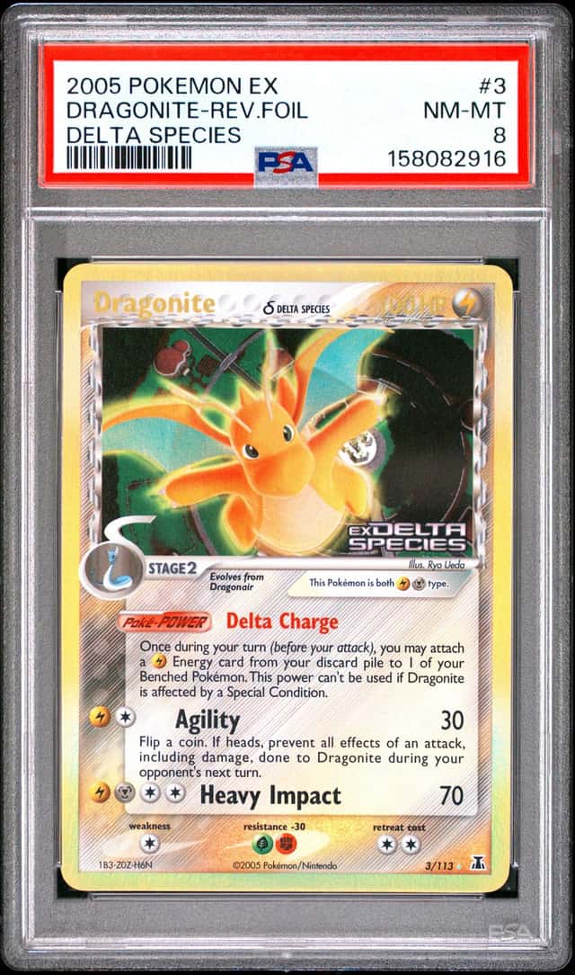 Pokemon 2005 Dragonite 3/113 Reverse Holo EX Delta Species PSA 8