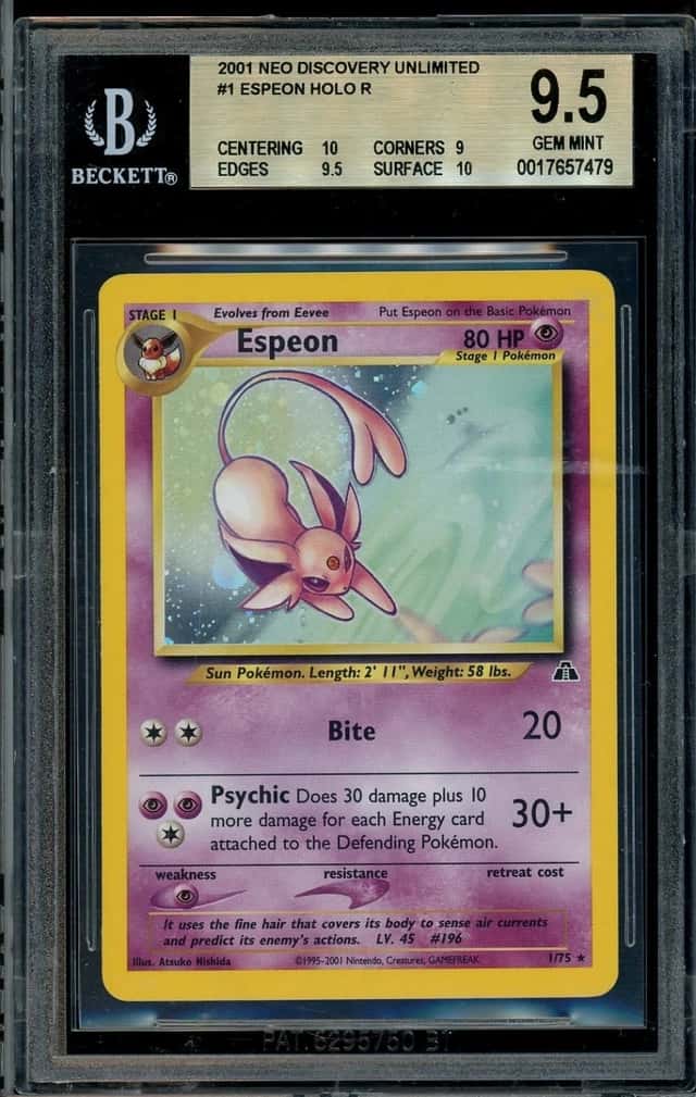 2001 Pokemon Neo Discovery Unlimited #1 Espeon Holo R BGS 9.5