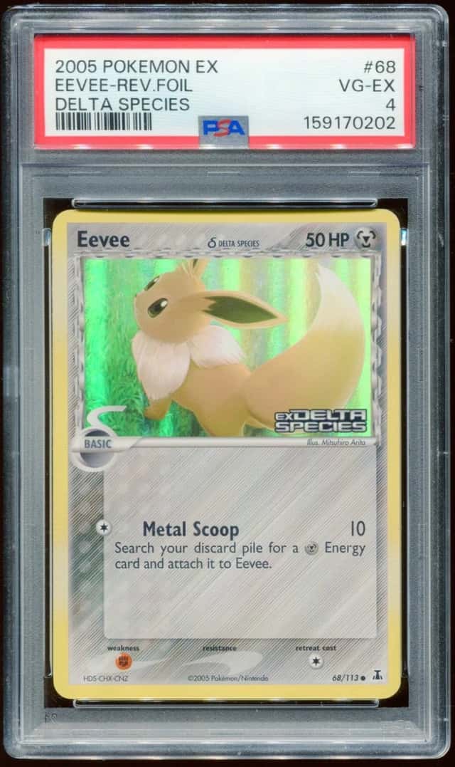 2005 POKEMON EX DELTA SPECIES EEVEE #68/113 REVERSE HOLO FOIL PSA 4