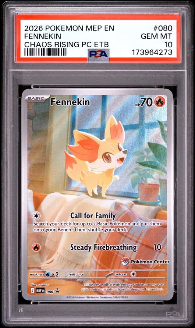 2026 POKEMON MEP CHAOS RISING POKEMON CENTER ETB PROMO #080 FENNEKIN PSA 10