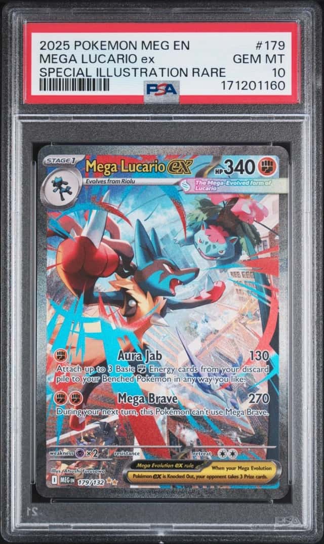 2025 POKEMON MEGA EVOLUTION SPECIAL ILLUSTRATION RARE MEGA LUCARIO EX PSA 10