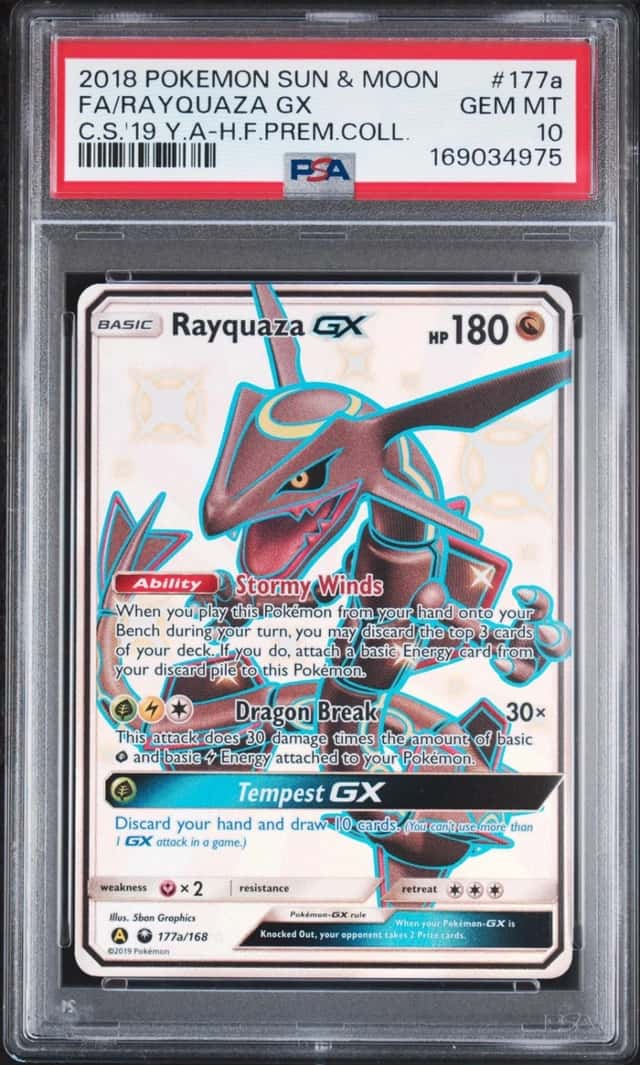 2018 POKEMON SUN & MOON CELESTIAL STORM #177A FULL ART/RAYQUAZA GX PSA 10