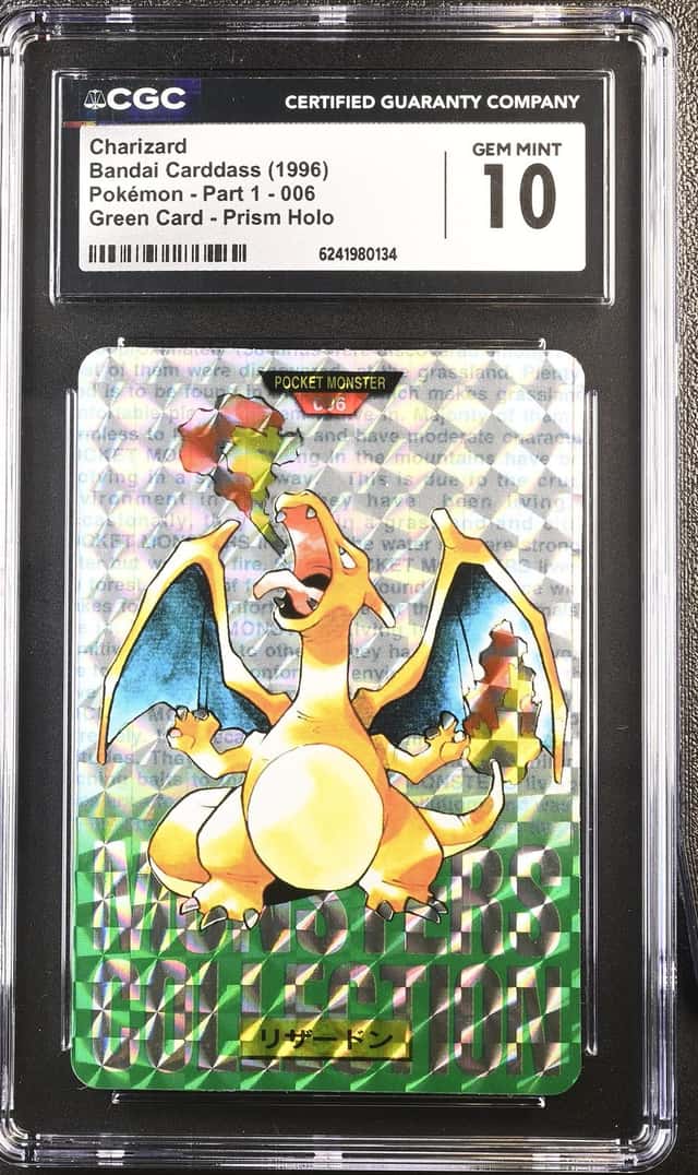 1996 Pokemon Bandai Carddass Charizard Green Card Prism Holo #006 CGC 10