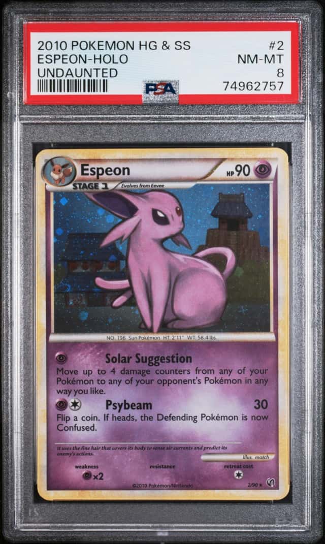 2010 Pokemon HeartGold & SoulSilver Undaunted Espeon Holo #2/90 PSA 8