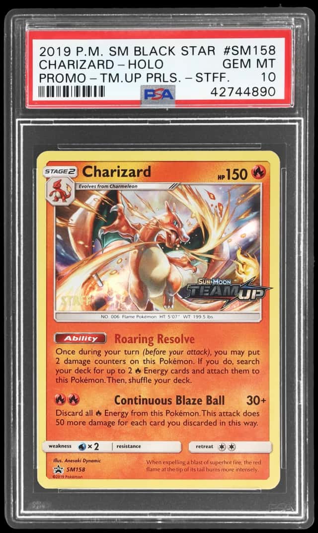 2019 Pokemon Sun and Moon Black Star Promos Team Up Prerelease Staff Holo Charizard #SM158