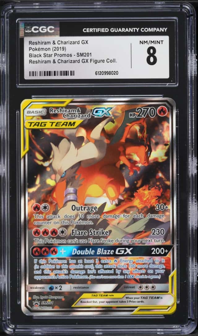 2019 Pokemon Sun & Moon Black Star Promo Full Art Reshiram & Charizard GX #SM201 CGC 8 NM-MT