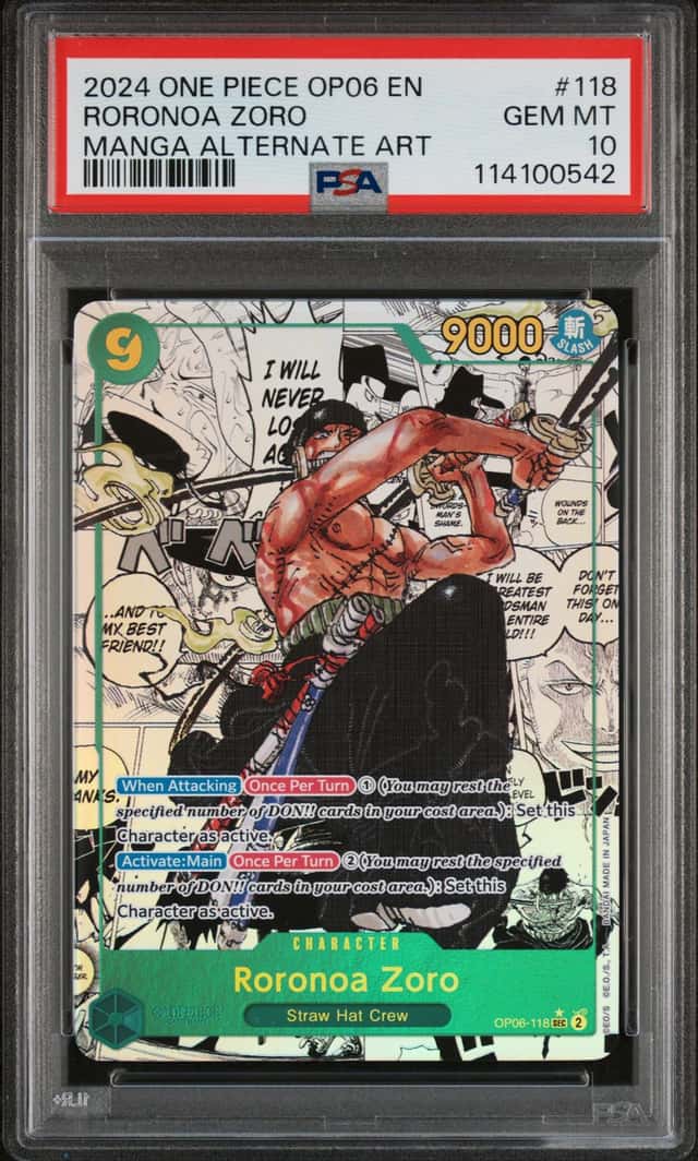 ONE PIECE RORONOA ZORO 2024 WINGS OF THE CAPTAIN #118 MANGA ALTERNATE ART PSA 10