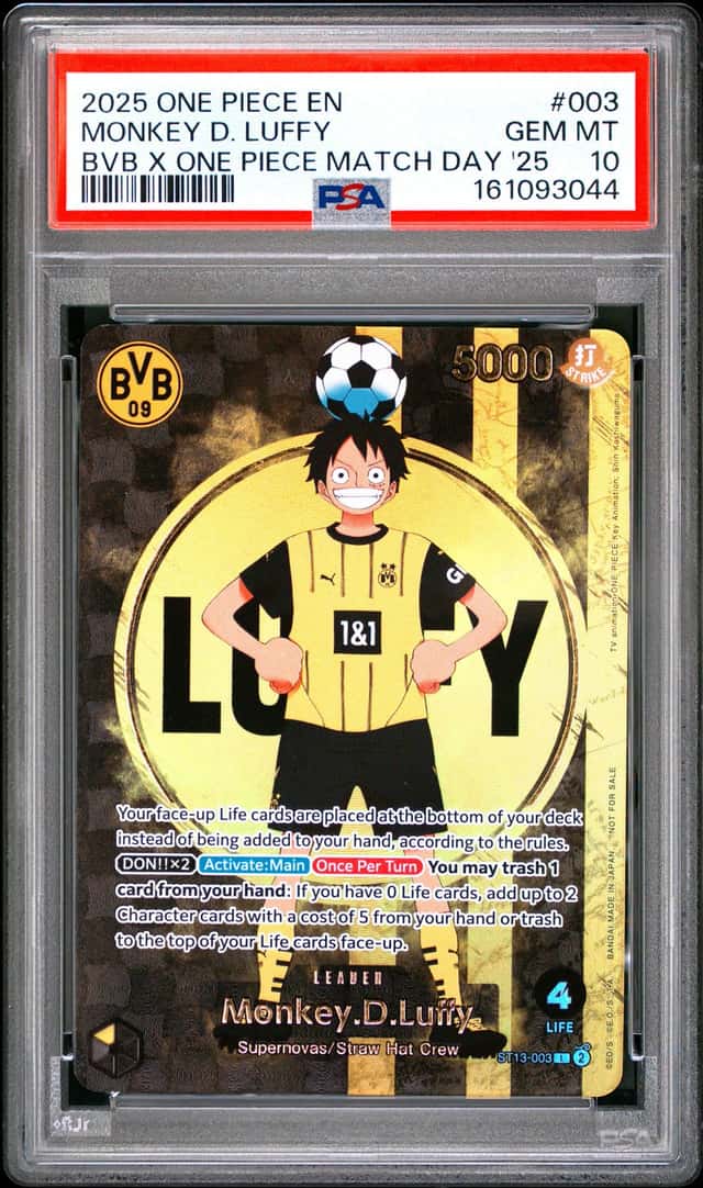 2025 ONE PIECE PROMOS BVB X ONE PIECE MATCH DAY 2025 #003 MONKEY D. LUFFY PSA 10