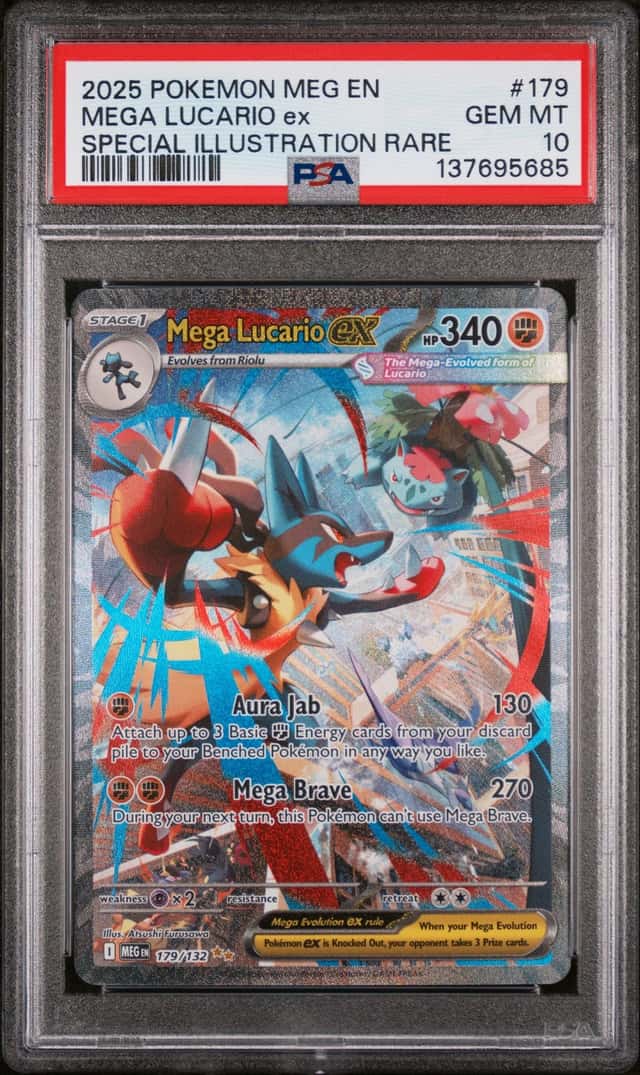 Pokemon 2025 TCG ME01 Mega Lucario ex SIR Holo 179/132 English PSA 10