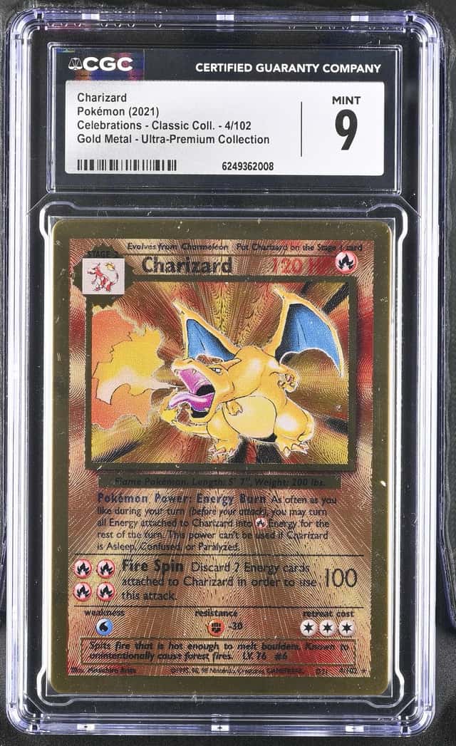 2021 POKEMON CELEBRATIONS UPC CHARIZARD #4/102 GOLD METAL PROMO CARD CGC 9