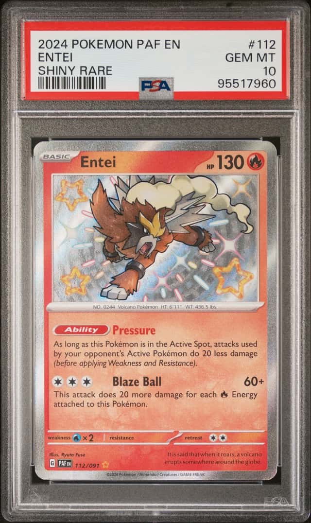 ENTEI 2024 POKEMON PALDEAN FATES 112/091 SHINY RARE PSA 10 Q3963-5