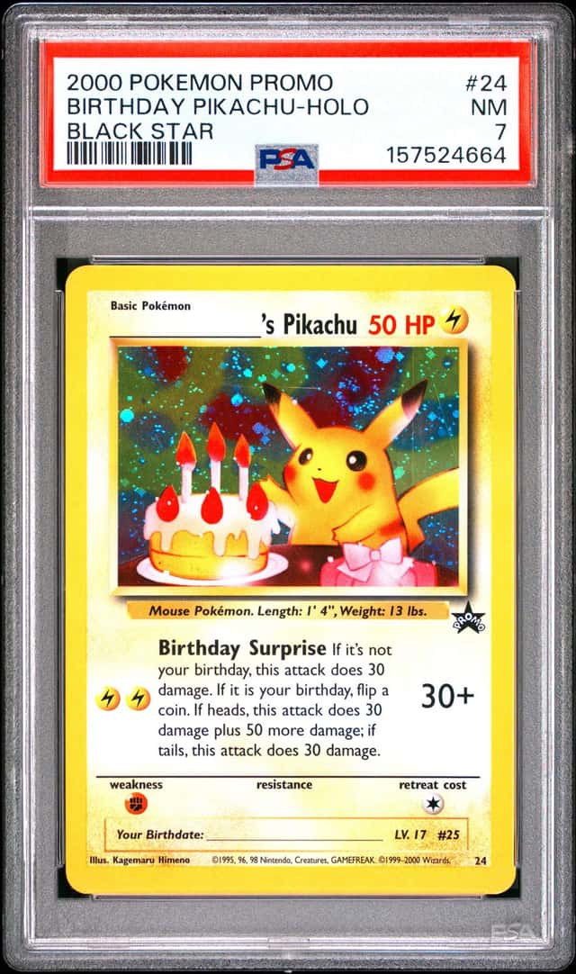 2000 POKEMON PROMO BLACK STAR #24 BIRTHDAY PIKACHU-HOLO PSA 7