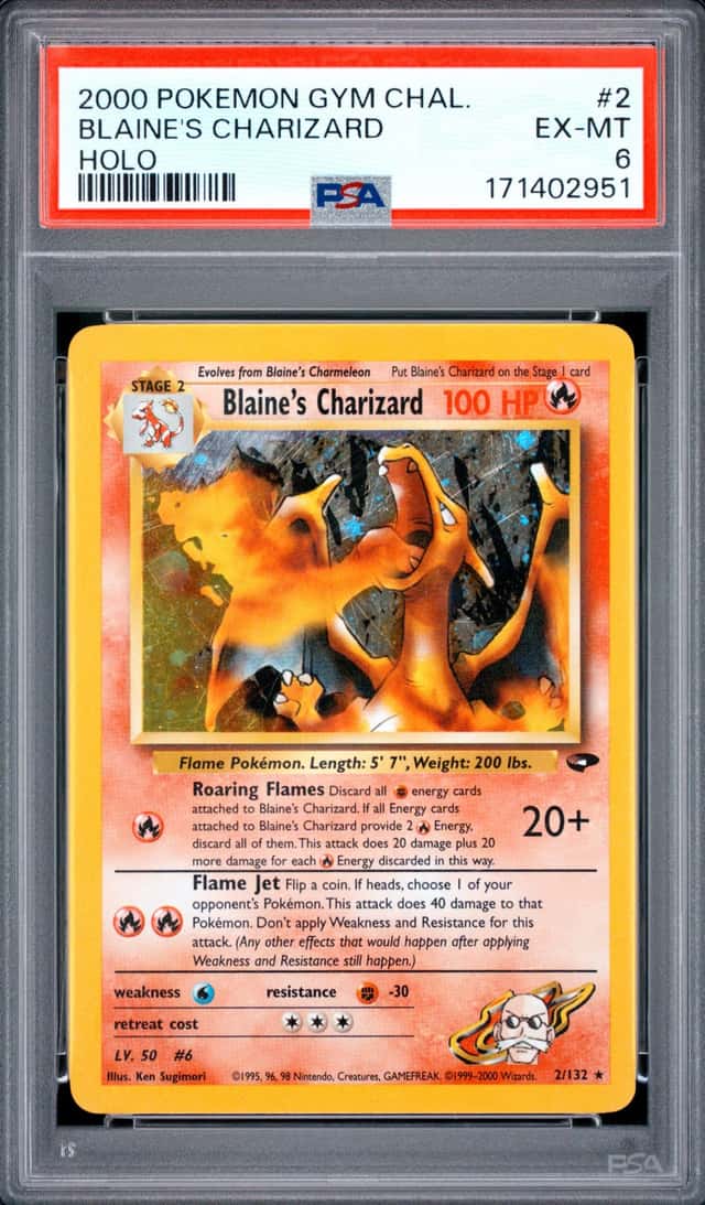2000 POKEMON GYM CHALLENGE HOLO #2 BLAINE'S CHARIZARD PSA 6