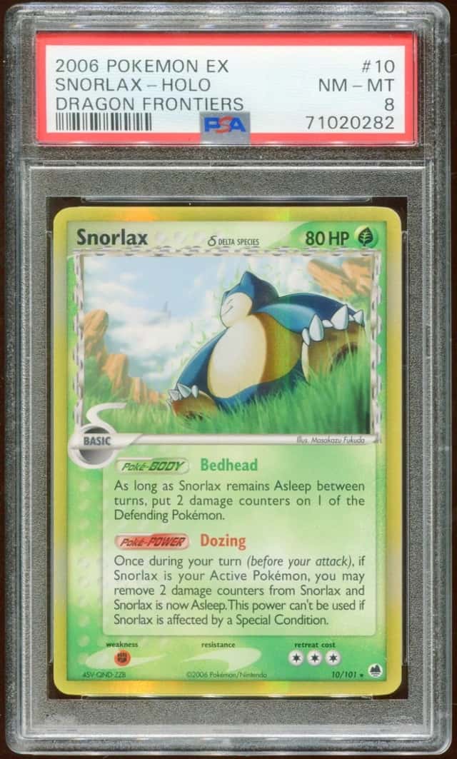 2006 POKEMON EX DRAGON FRONTIERS SNORLAX #10/101 RARE HOLO FOIL PSA 8 E10