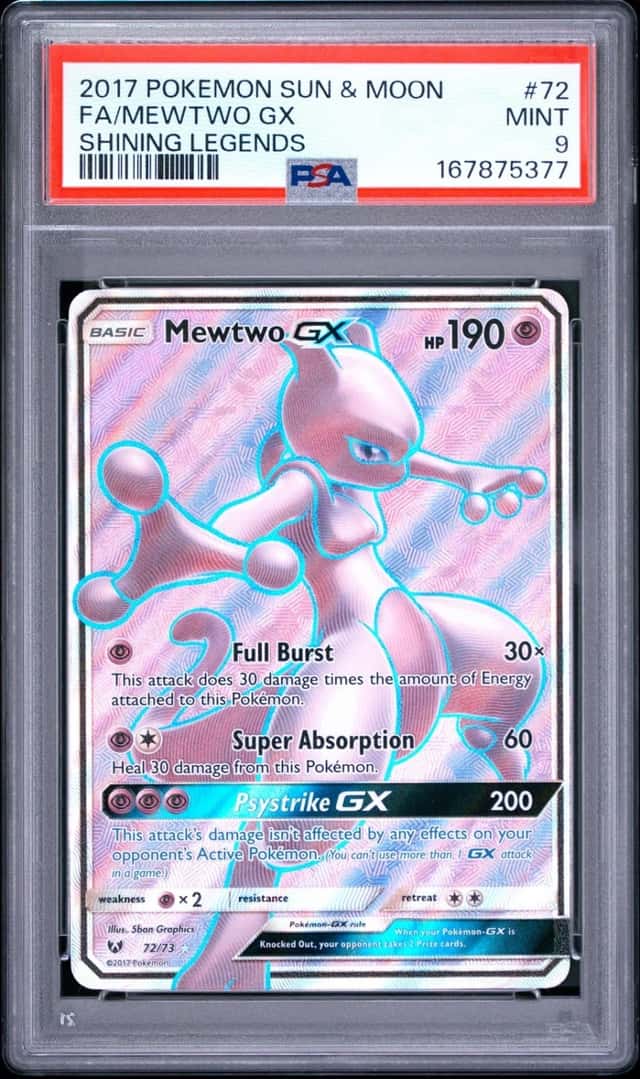 2017 POKEMON SUN & MOON SHINING LEGENDS #72 FULL ART/MEWTWO GX PSA 9