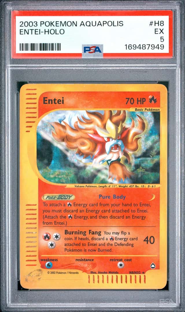 2003 Pokemon Aquapolis Holo Entei H8/H32 E Reader Holo Rare PSA 5 New Cert