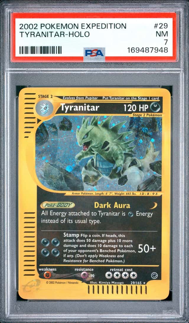 2002 Pokemon Expedition Tyranitar 029/165 Holo Rare E Series Holo PSA 7 New Cert