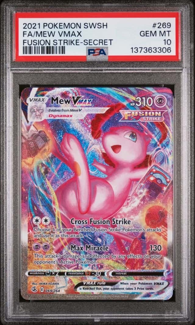 2021 POKEMON SWORD & SHIELD FUSION STRIKE SECRET #269 FULL ART/MEW VMAX PSA 10
