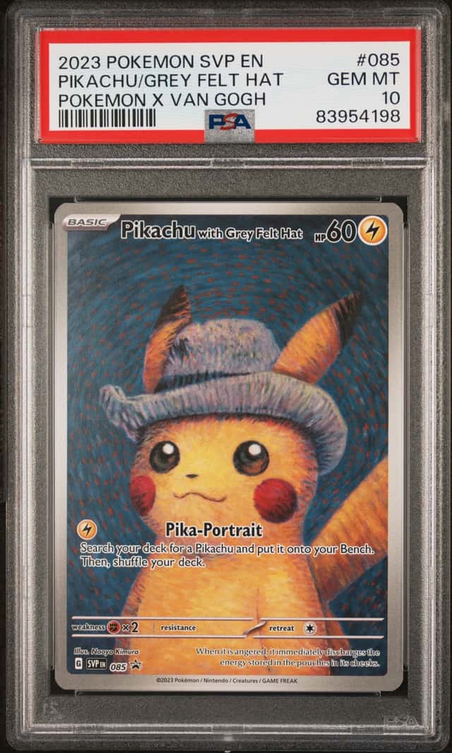 Pokemon SV Black Star Promos Pikachu Van Gogh Grey Felt Hat 2023 #085 PSA 10