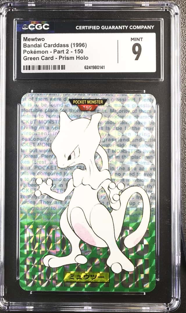 1996 Pokemon Bandai Carddass Mewtwo Green Card Prism Holo #150 CGC 9 MINT