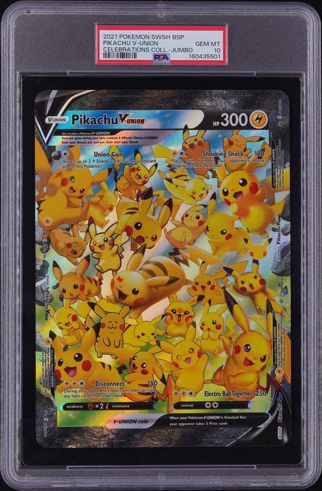 2021 Pokemon Celebrations Pikachu V Union Jumbo Black Star #SWSH141 PSA 10 (01)