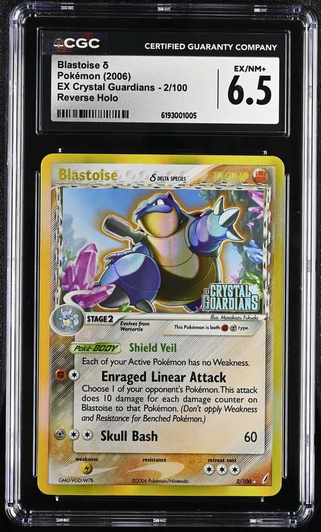 2006 Pokemon Blastoise Reverse Holo EX Crystal Guardians 2/100 CGC 6.5 EX/NM
