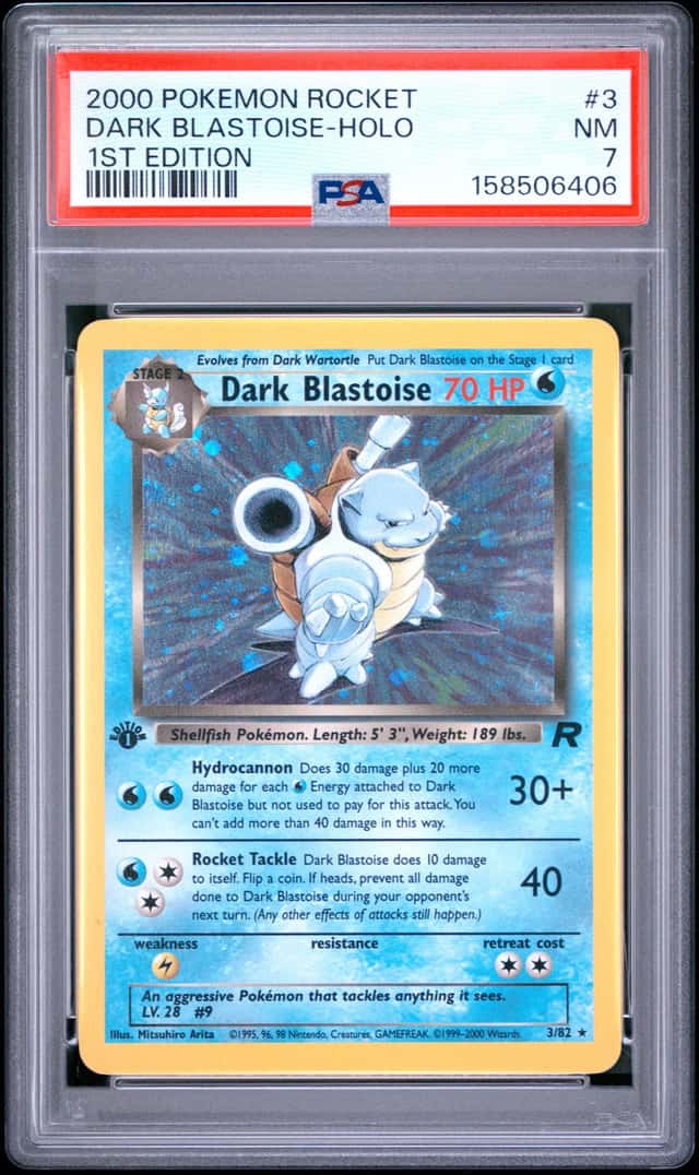 DARK BLASTOISE 2000 POKEMON TEAM ROCKET 1ST EDITION 3/82 RARE HOLO PSA 7 Q0481