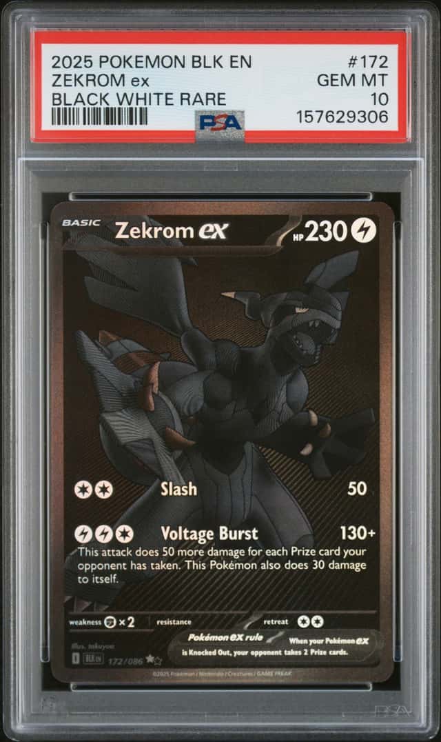 2025 POKEMON BLK EN-BLACK BOLT #172 ZEKROM ex BLACK WHITE RARE PSA 10 GEM MINT